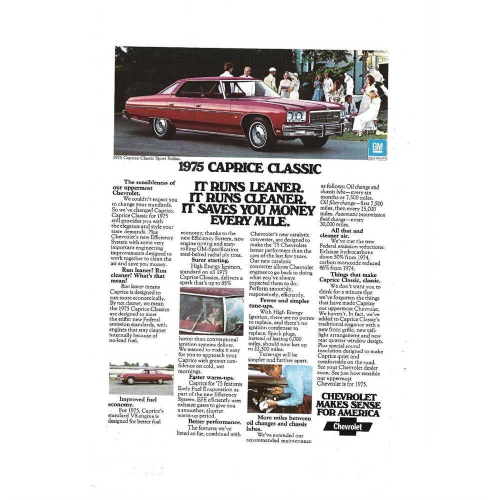 1975 Caprice Classic Chevrolet Sedan 1970s Vintage Print Ad 9 inch
